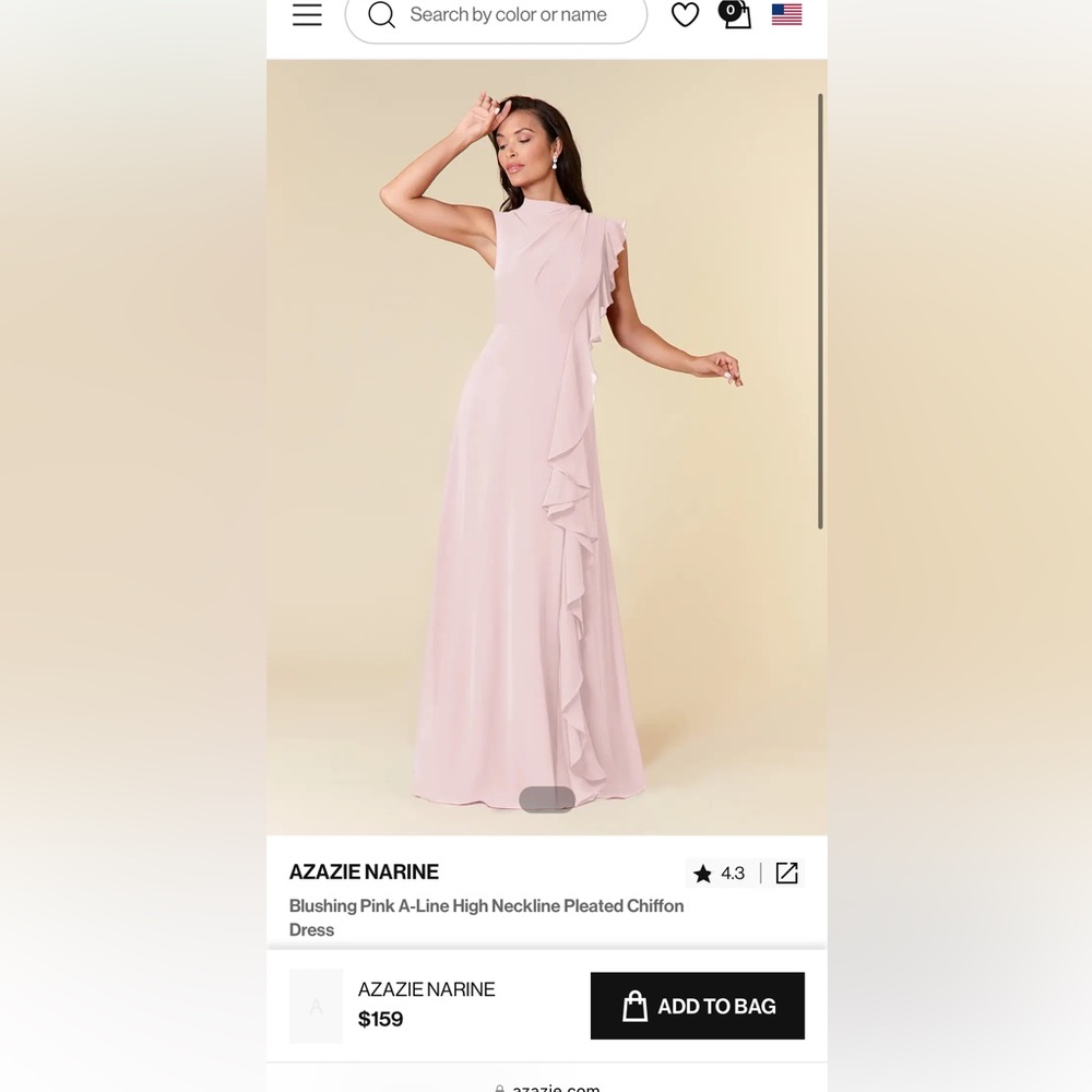 Azazie Pink Embellished Ruffled Gown